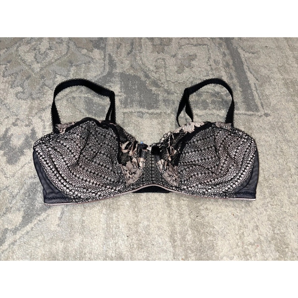 LUNAIRE Black Pink Sheer Lace‎ Bra Sz 32D